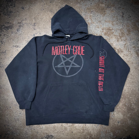 Vintage 00s Motley Crue Pentagram Faded Black Heavy Cotton Hoodie