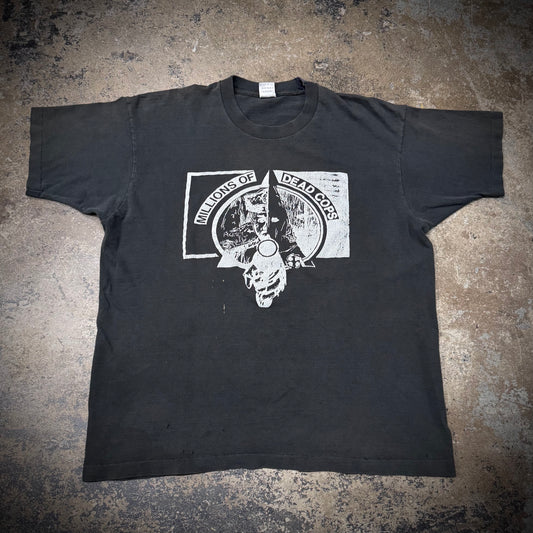 Vintage 90s MDC Millions of Dead Cops Faded Black Distressed & Repaired Punk Band Tee