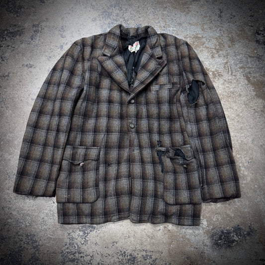 Vintage 50s/60s Thrashed & Repaired Plaid Wool Field & Stream Hobo Jacket