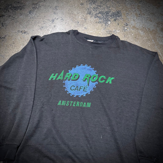 Vintage 80s/90s Hard Rock Cafe Amsterdam Distressed Faded Black Sweatshirt
