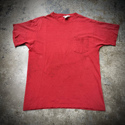 Vintage 80s Cheetah Faded & Distressed Red Blank Pocket Tee
