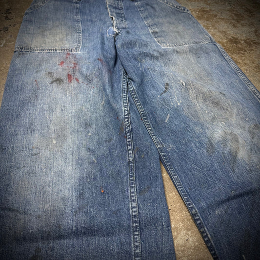 Vintage 40s WW2 USN Fatigue Pocket Paint Stained Denim Jeans