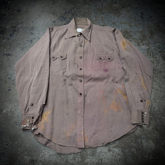 Vintage 60s Wool Gabardine Snap Button Thrashed Shirt