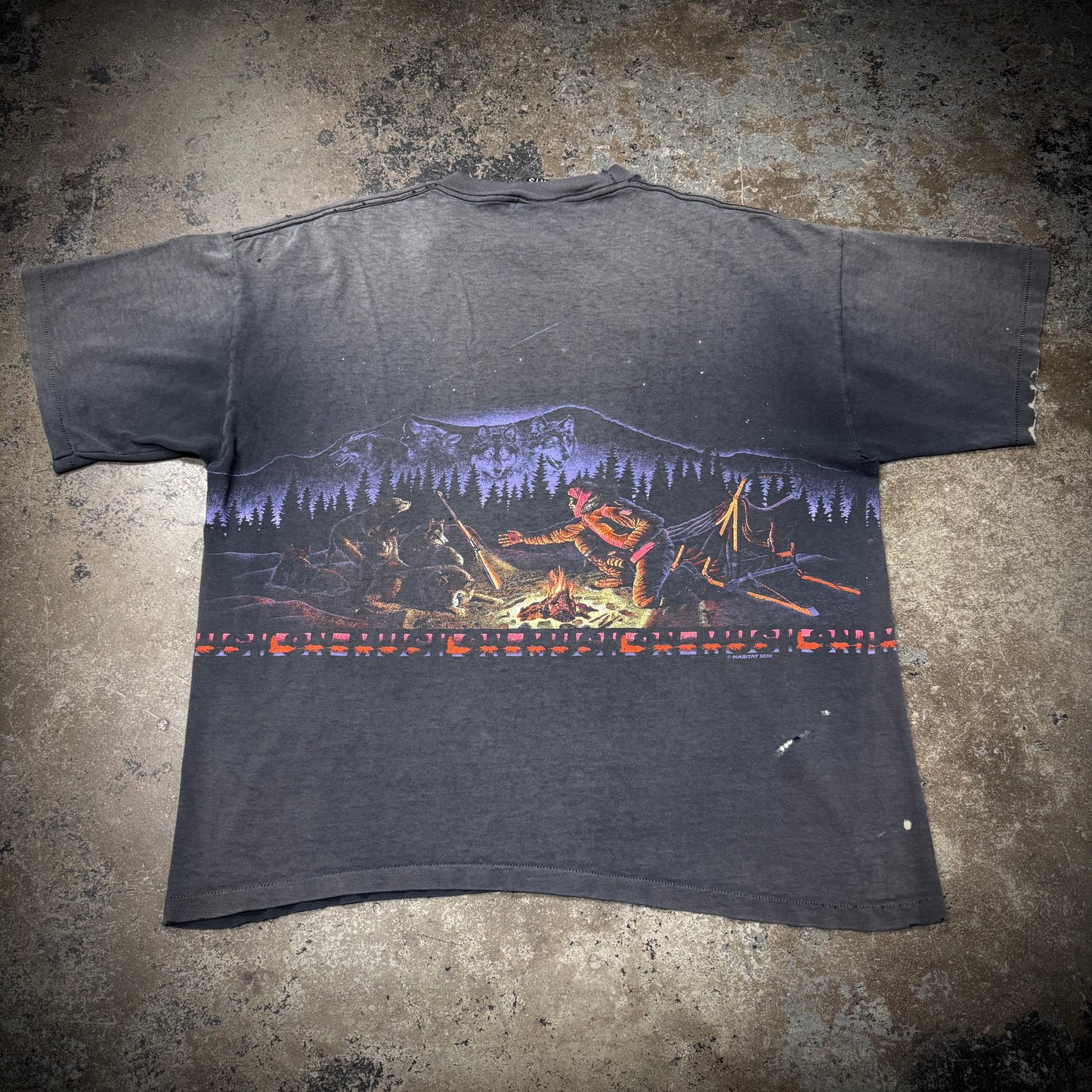 Vintage 90s Alaska Camp Fire Faded Black Tee