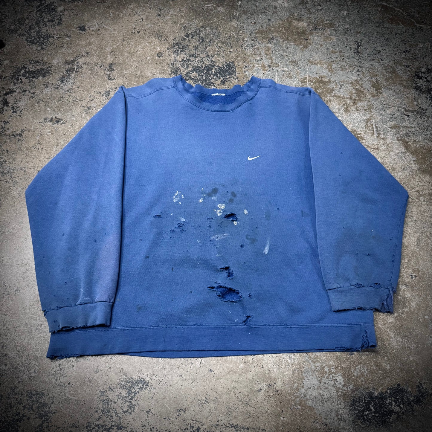 Vintage 90s Nike Swoosh Thrashed and Paint Stained Crewneck Sweatshirt