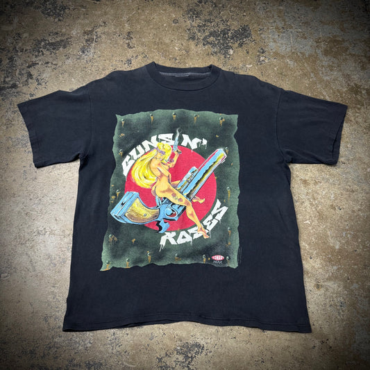 Vintage 1992 Guns n Roses Nude Pin Up Conart Wear Faded Black Band Tee