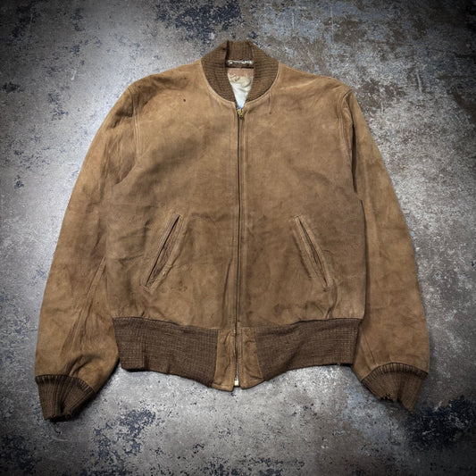 Vintage 50s/60s DuPont Distressed Suede Leather Bomber Jacket