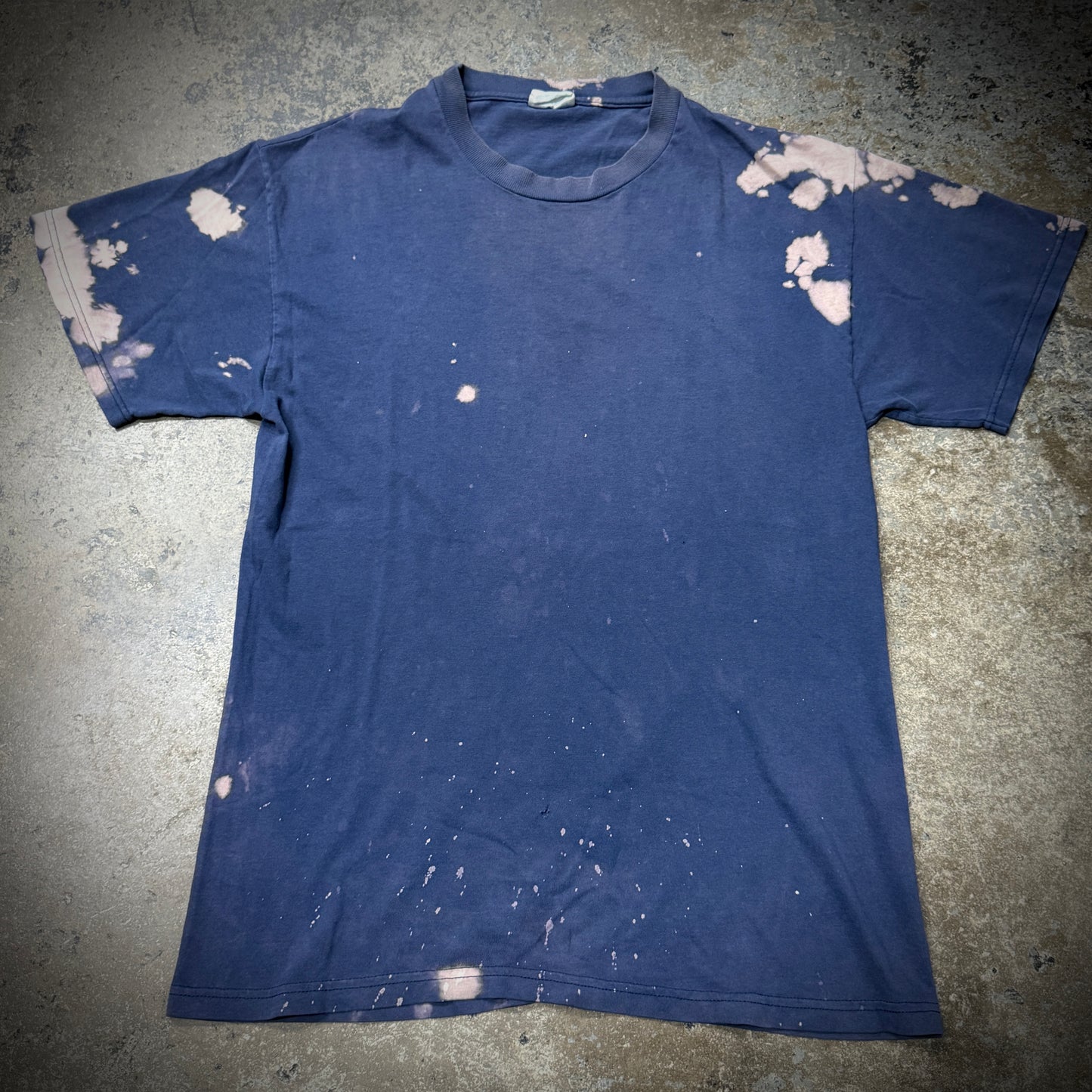 Vintage 90s Navy Blue Bleach Stain Distressed Blank Tee