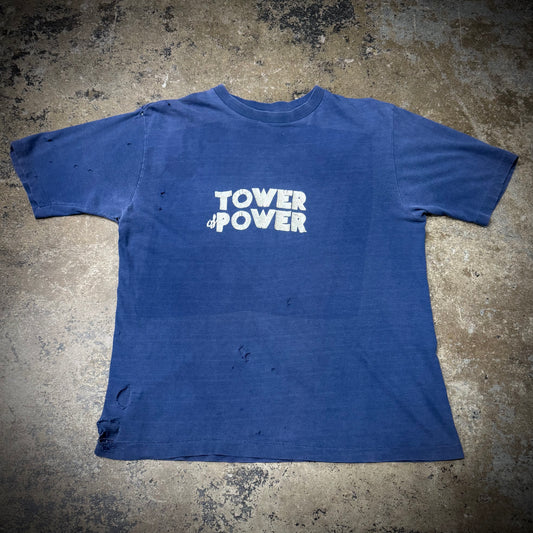 Vintage 70s/80s Tower of Power Faded Blue 100% Cotton Band T-Shirt
