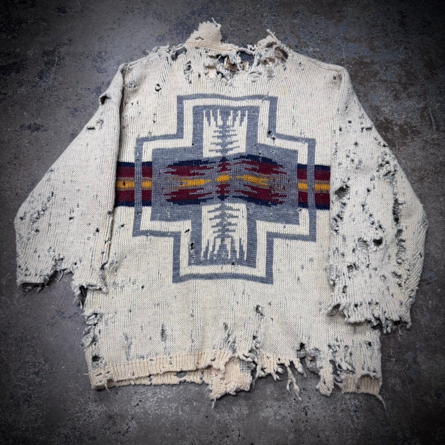 Vintage 60s Thrashed Rat Dinner Pendleton Aztec Cardigan Sweater