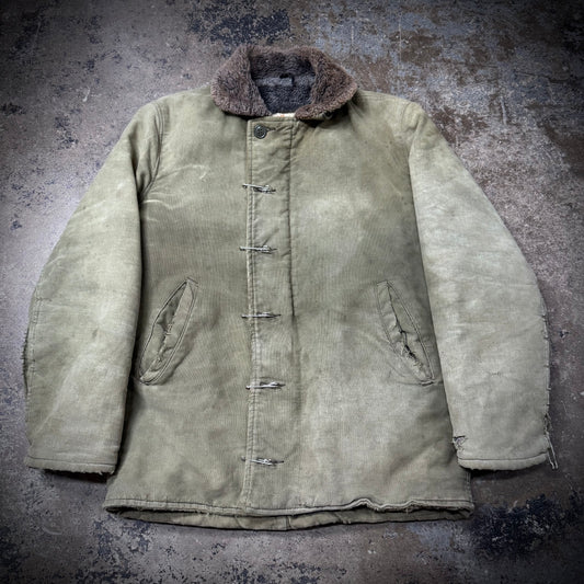 Vintage 1940s Civilian Deck Jacket with Safety Pin Closure