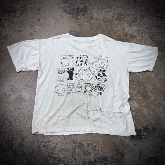 Vintage 80s/90s Thrashed Types of Cats T-Shirt