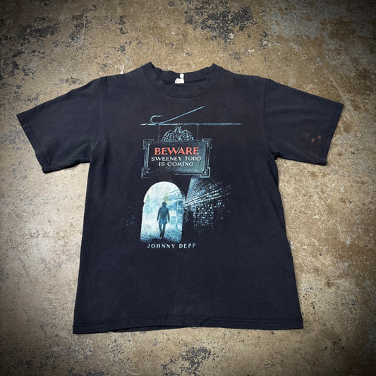 Vintage 00s Sweeney Todd Faded Black Movie Promo T-Shirt