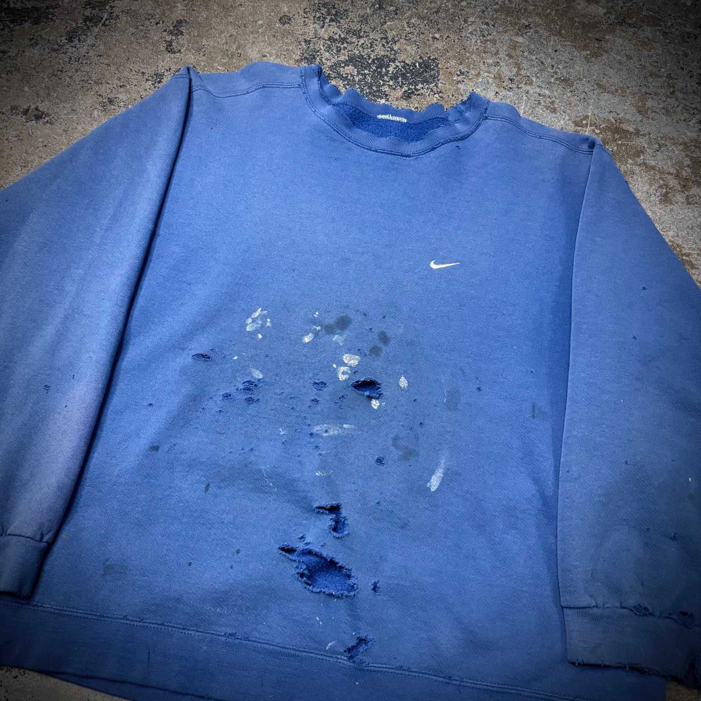Vintage 90s Nike Swoosh Thrashed and Paint Stained Crewneck Sweatshirt