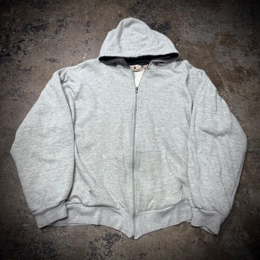 Vintage 80s Heather Grey Thermal Lined Zip Up Hoodie