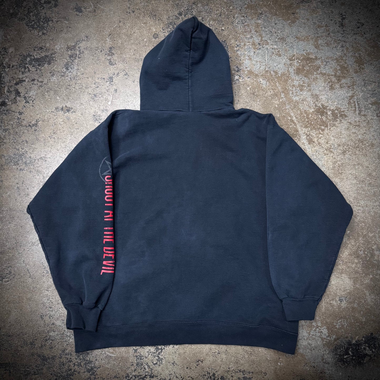 Vintage 00s Motley Crue Pentagram Faded Black Heavy Cotton Hoodie