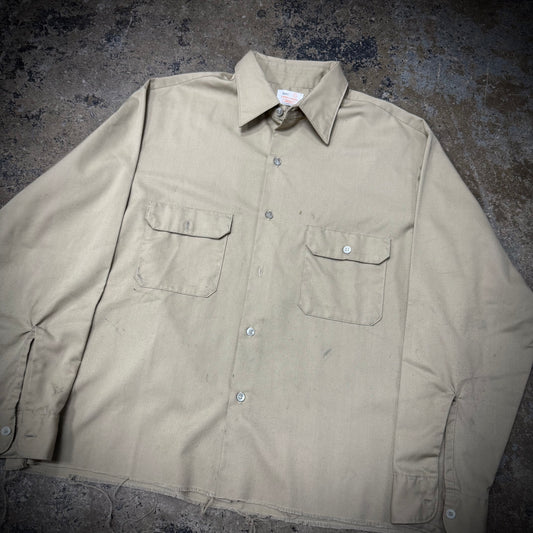Vintage 60s/70s Sears Tan Beige Cropped Long Sleeve Work Shirt