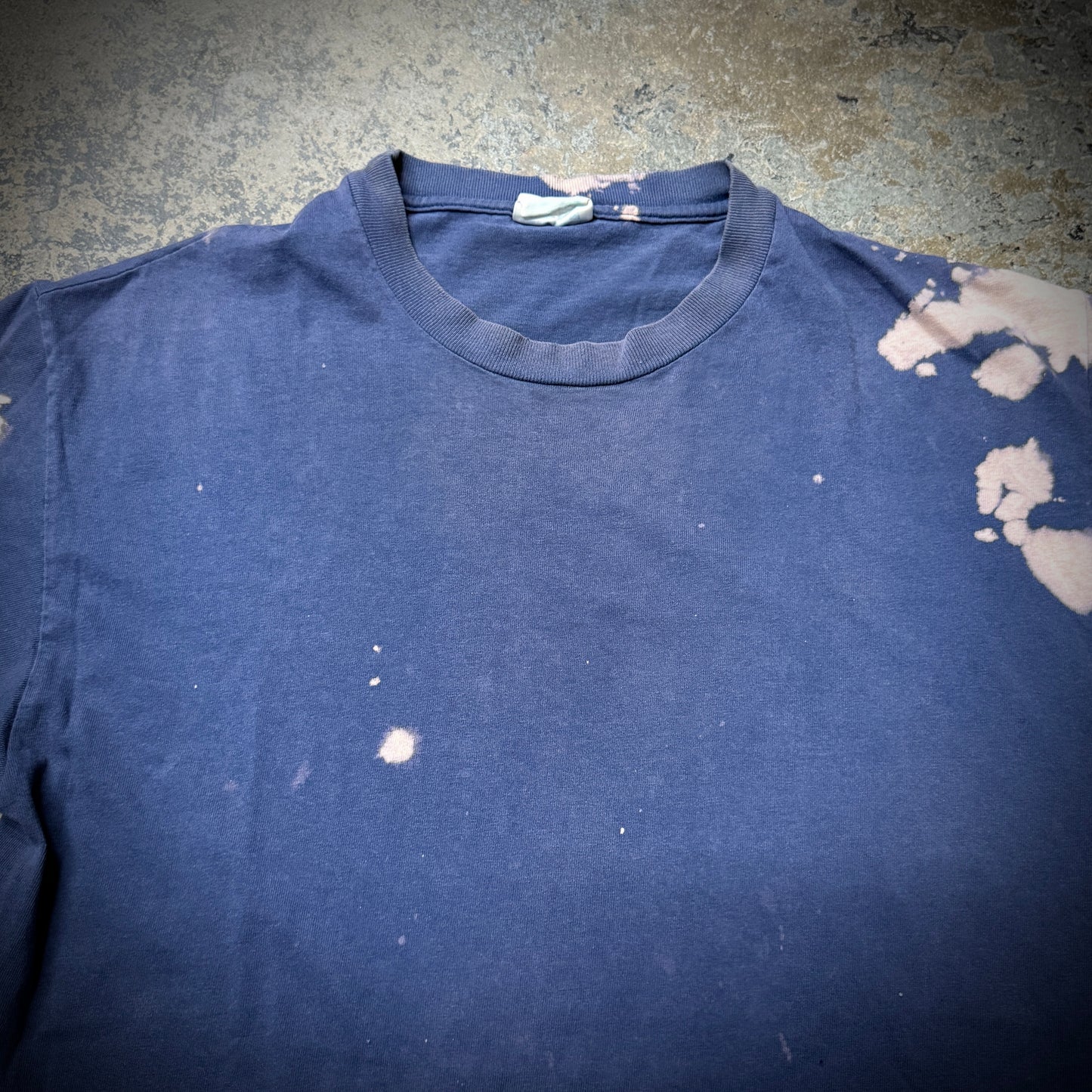 Vintage 90s Navy Blue Bleach Stain Distressed Blank Tee