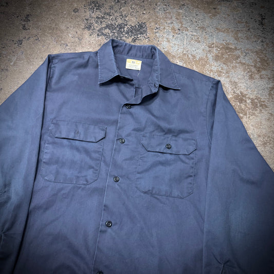Vintage 1960s Big Mac Navy Blue Distressed Work Shirt