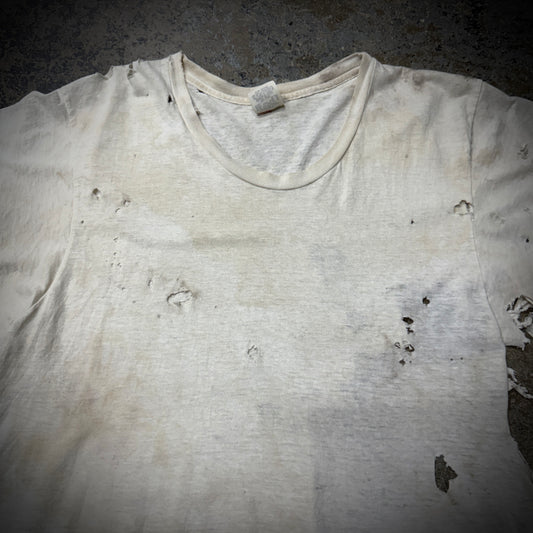 Vintage 80s/90s Thrashed Mud & Rust Stained Blank White Tee