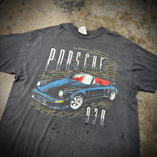 Vintage 90s Porsche 930 Convertible Faded Black Distressed T-Shirt