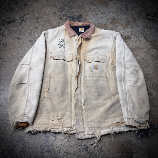 Vintage Carhartt Hand Painted Art and Embroidered Spiderweb Distressed Workwear Jacket