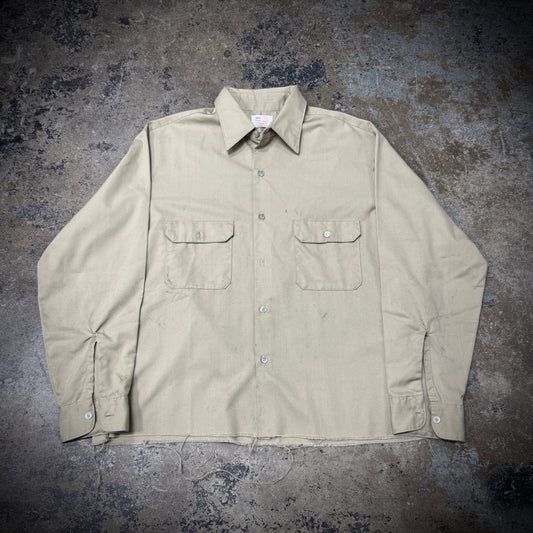 Vintage 60s/70s Sears Tan Beige Cropped Long Sleeve Work Shirt