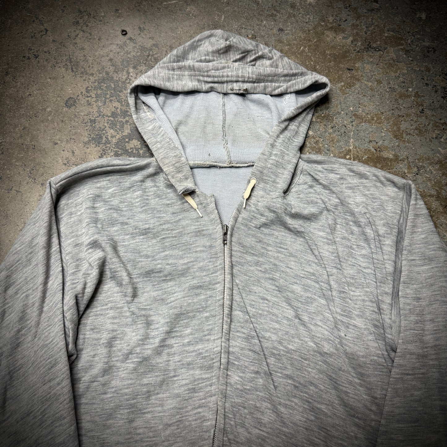 Vintage 70s Thermal Lined Blanket Grey Distressed Zip Up Hoodie