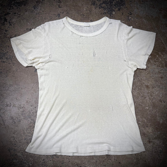 True Vintage 40s/50s Ribbed Cotton Distressed Blank White T-Shirt
