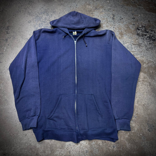 Vintage 80s Discus Faded Navy Blue Zip Up Hoodie