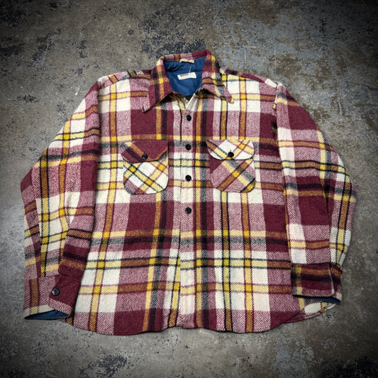 Vintage 70s Montgomery Ward Plaid Wool Cotton Acrylic Blend L/S Shirt
