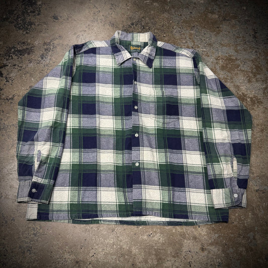Vintage 70s Redwood Plaid Flannel Straight Hem Cotton/Nylon Shirt