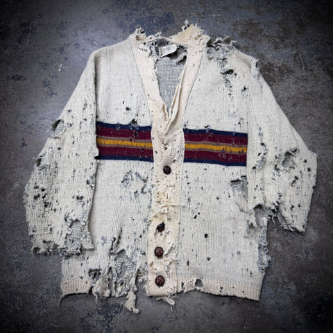 Vintage 60s Thrashed Rat Dinner Pendleton Aztec Cardigan Sweater