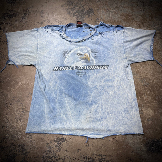 Vintage 00’s Harley Davidson Eagle Faded Blue Thrashed Tee