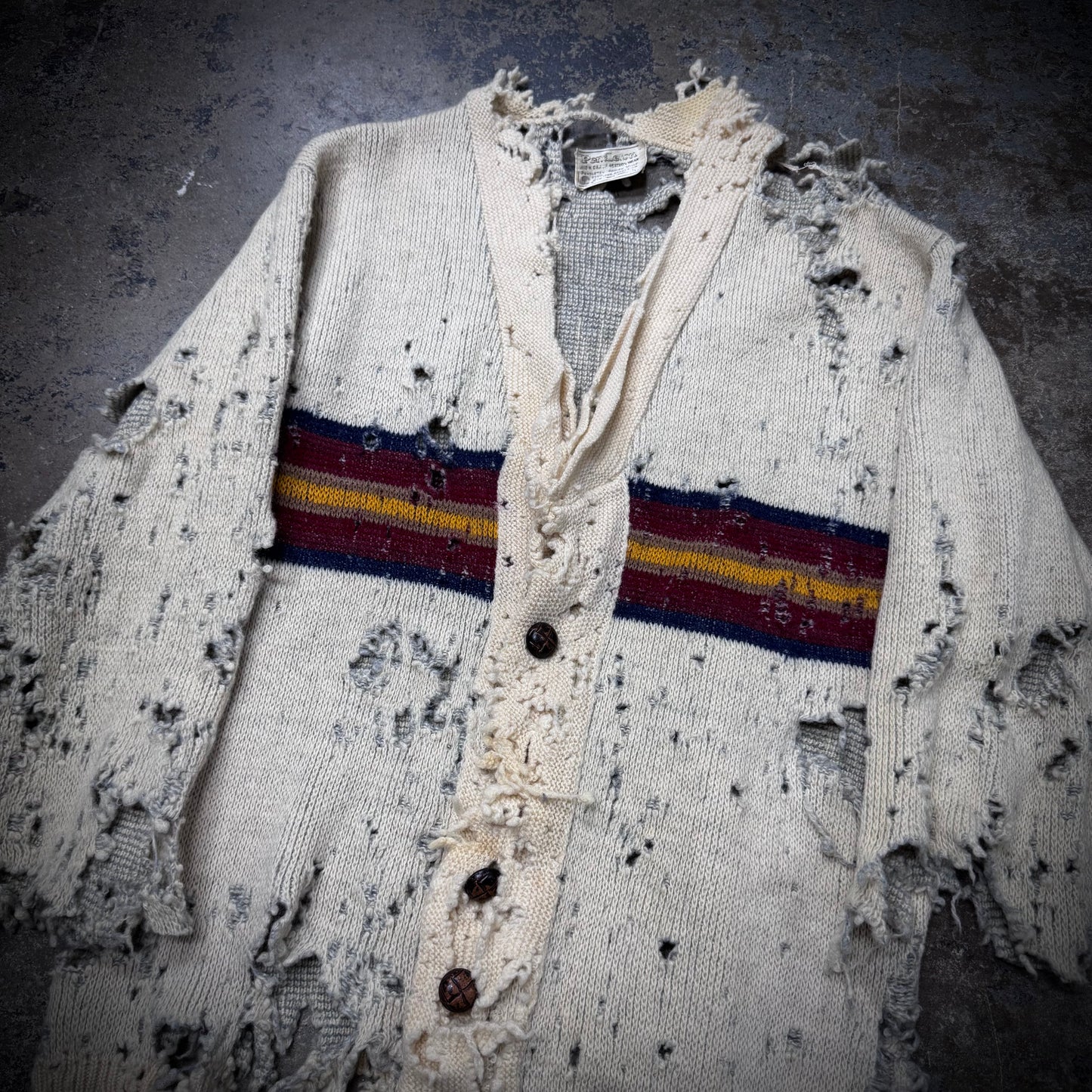 Vintage 60s Thrashed Rat Dinner Pendleton Aztec Cardigan Sweater