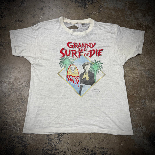 Vintage Granny Says Surf or Die Paper Thin Distressed T-Shirt