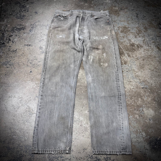 Vintage Distressed Repaired and Paint Stained Levis 501 Denim Jeans