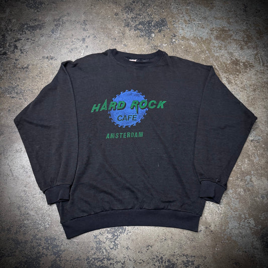 Vintage 80s/90s Hard Rock Cafe Amsterdam Distressed Faded Black Sweatshirt