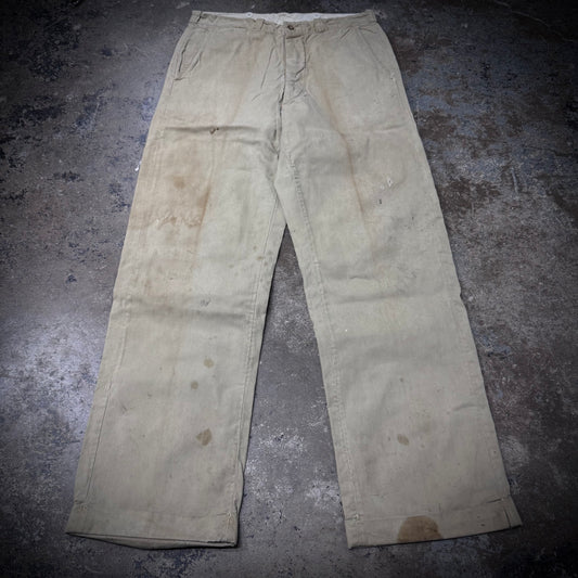 Vintage 50s Distressed Mud Washed Wide Leg Chino Pants