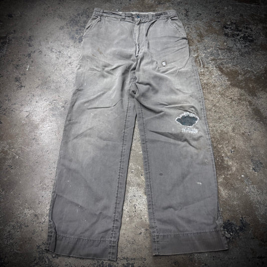 Vintage 50s Sanforized Army Twill Distressed & Repaired Chino Work Pants