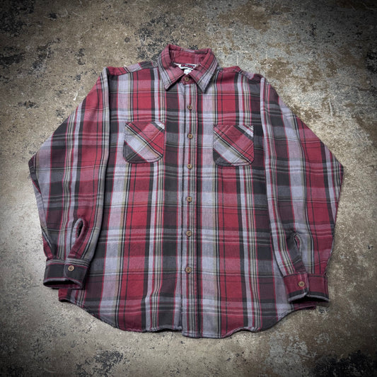 Vintage 90s Big Mac Distressed Over Dyed Plaid Cotton Flannel Shirt