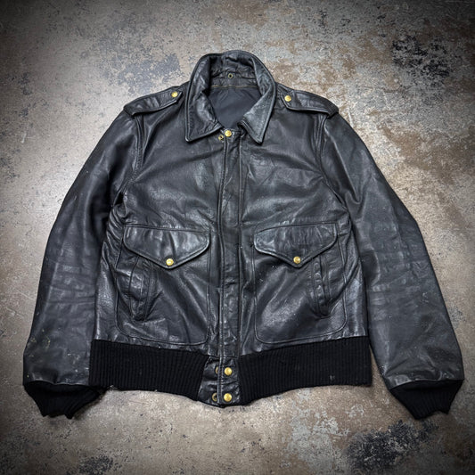 Vintage 60s/70s Black Paint Stained A-2 Leather Jacker