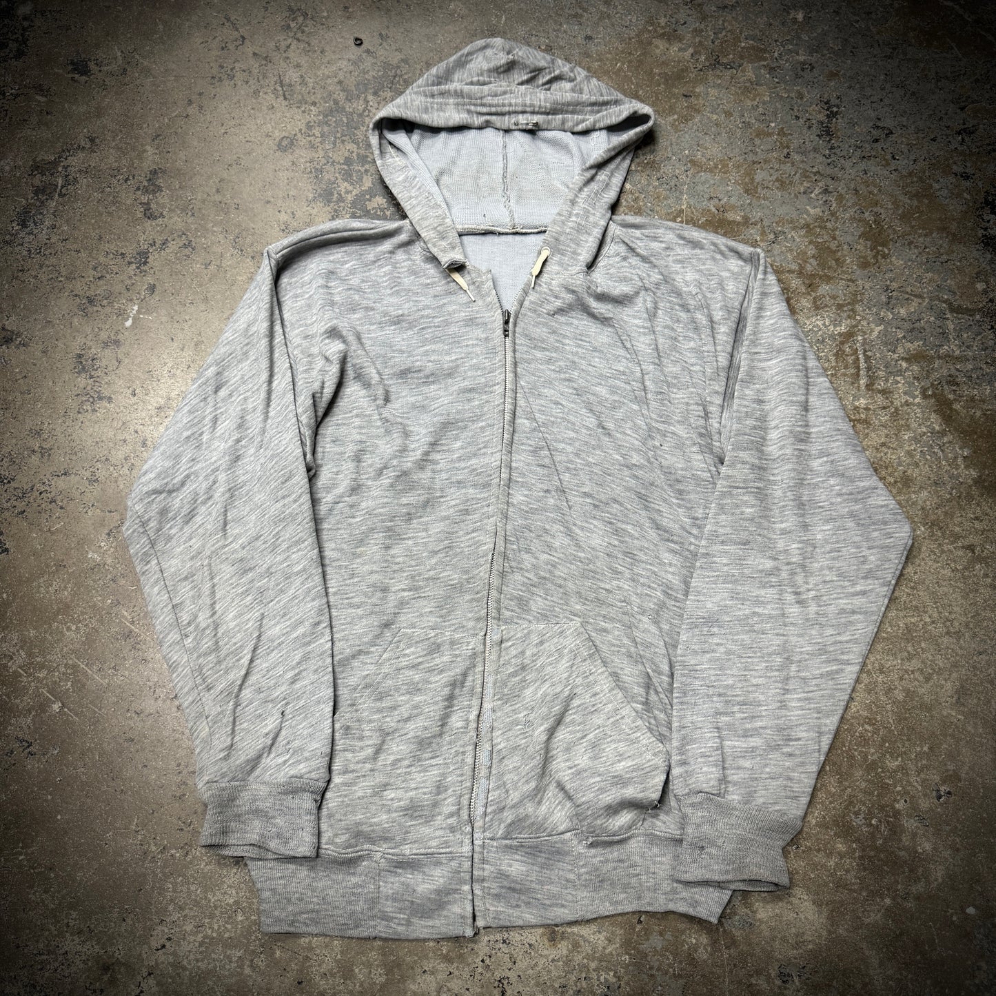 Vintage 70s Thermal Lined Blanket Grey Distressed Zip Up Hoodie