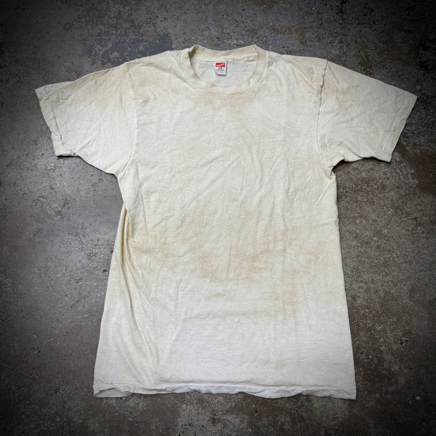 Vintage 70s/80s Hanes Mud Wash Blank White Cotton Tee