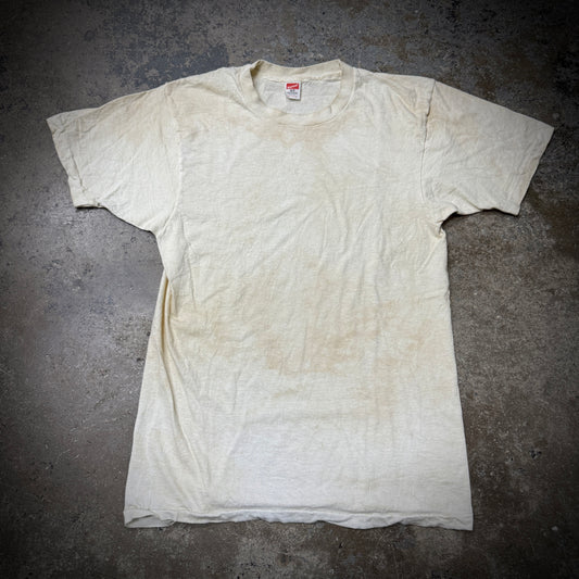 Vintage 70s/80s Hanes Mud Wash Blank White Cotton Tee