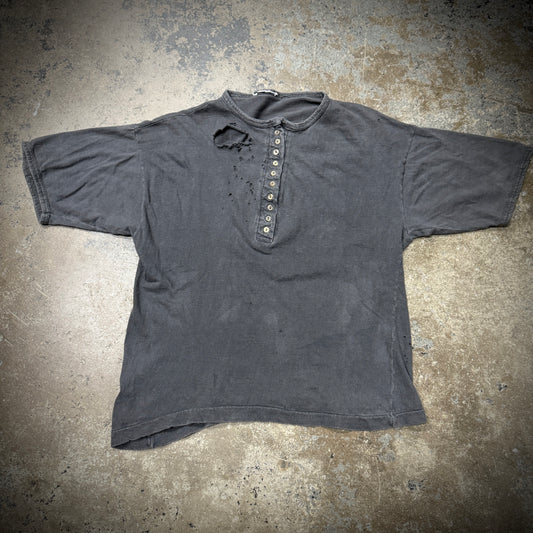 Vintage 10 Button Henley Faded Black T-Shirt