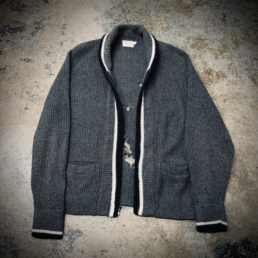 Vintage 50s Campus Thrashed Lambs Wool Zipperless Cardigan Sweater