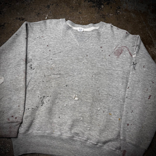 True Vintage 1950s Sears Single V 100% Cotton Thrashed Distressed Paint Stained Sweatshirt