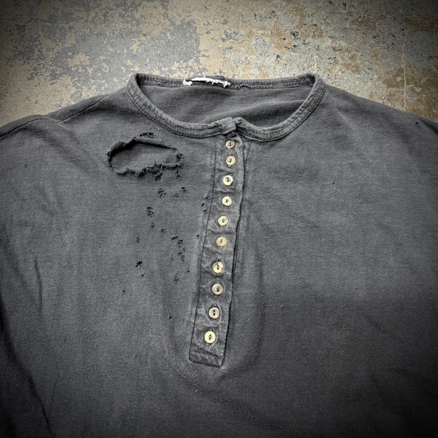 Vintage 10 Button Henley Faded Black T-Shirt