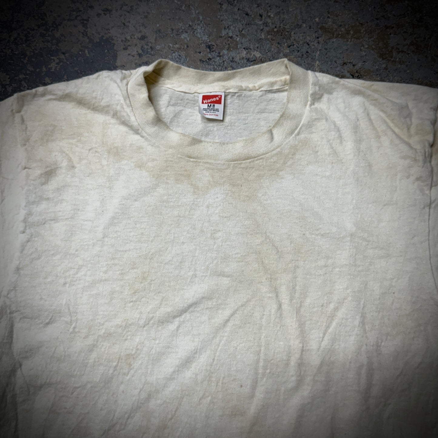 Vintage 70s/80s Hanes Mud Wash Blank White Cotton Tee